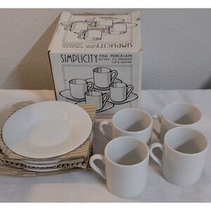 Simplicity Fine Porcelain Demitasse Espresso Cup & Saucer Set of 4 White 3 oz